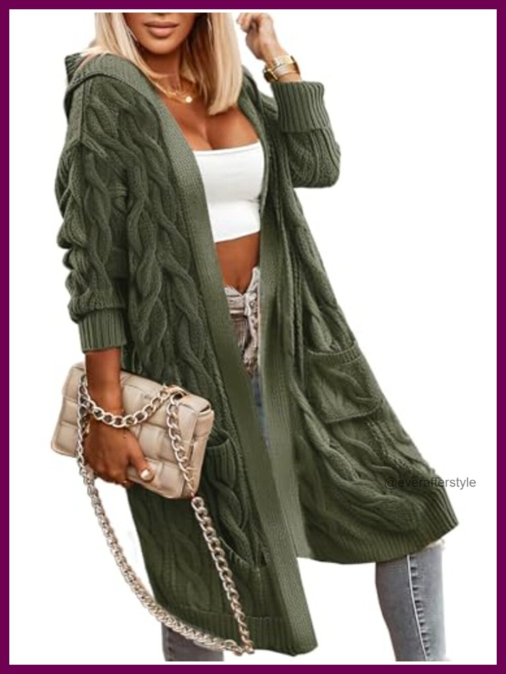 Cable Knit Cardigan Sweaters for Women Open Front Hooded Oversized Long Trendy